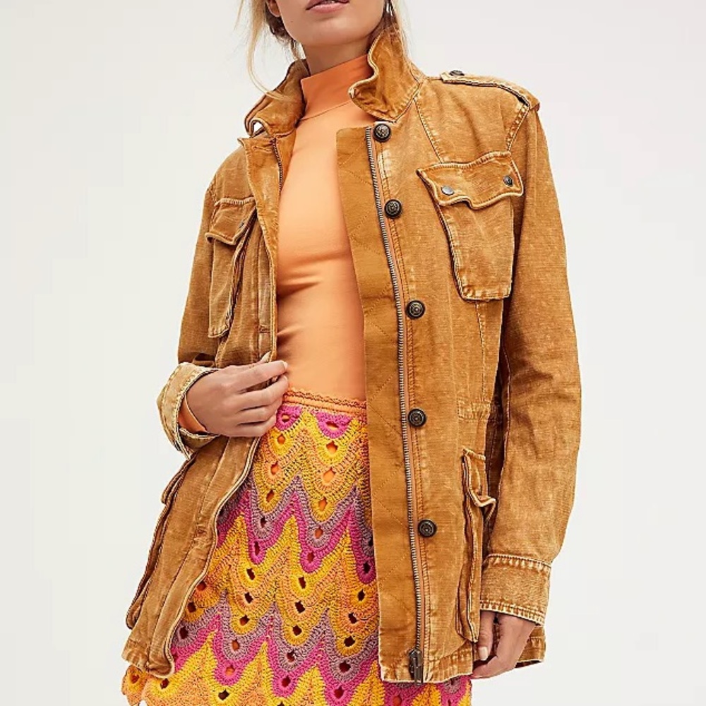 Free People Military Jacket Women’s Khaki Not Your Brothers Surplus Large